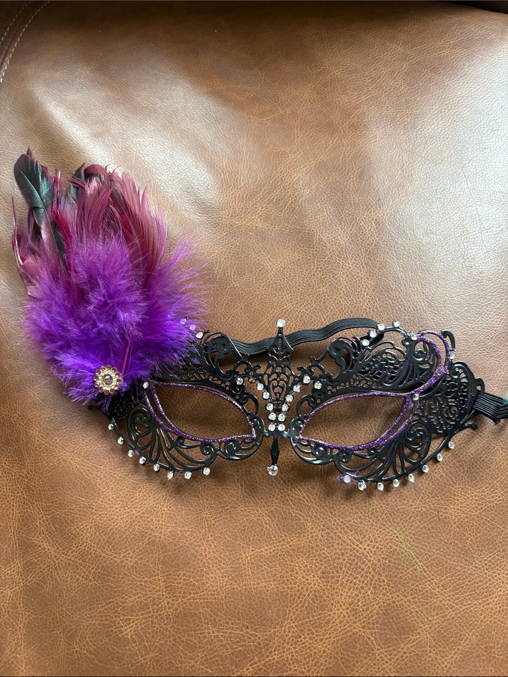 Women's Black and Purple Feather Masquerade Mask